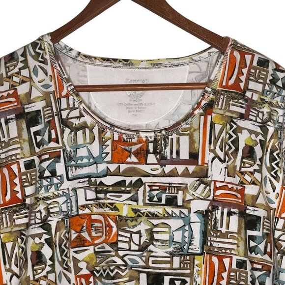 Zenergy By Chico’s Size 3 (US XL 16) Multicolor Abstract Crew Short-sleeve Top - Picture 2 of 14